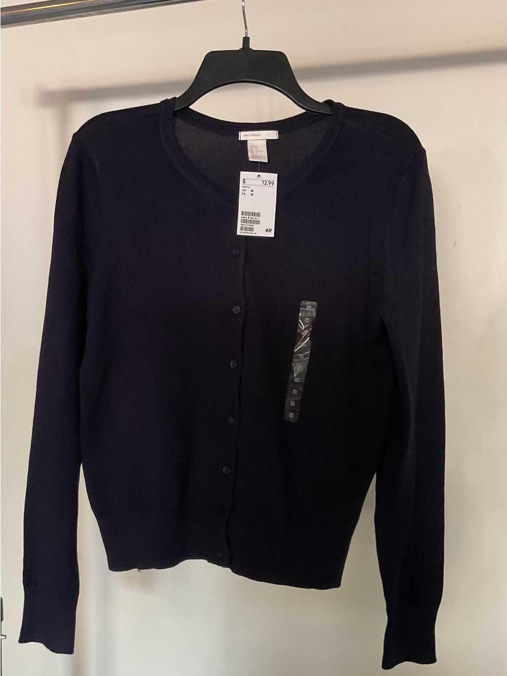 H&M Navy Blue Button-Front Crewneck Cardigan